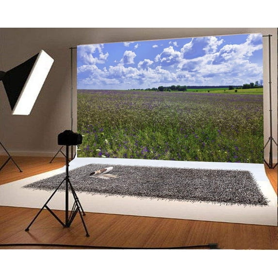 ABPHOTO Polyester 7x5ft Photography Backdrop Lavender's Blue Blue Sky Green Grass Field Backdrops for Photography Photo Shoots Party Adults Kids Wedding Personal Portrait Photo Background Studio Props