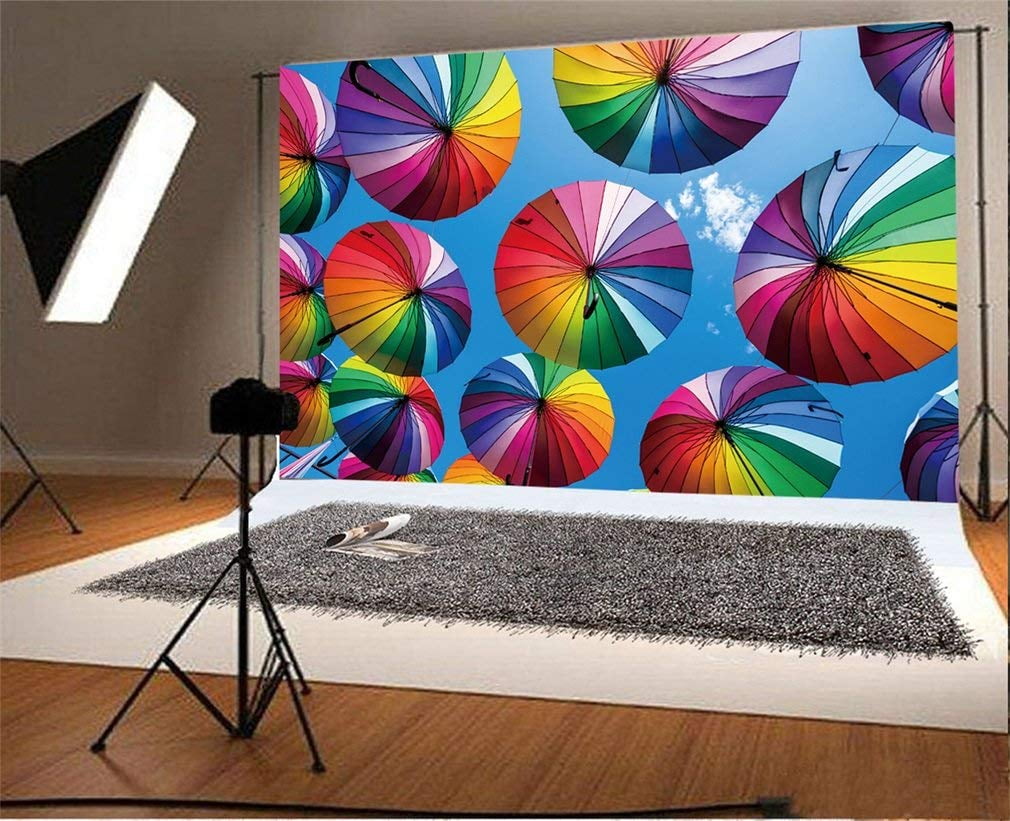 ABPHOTO Polyester 7x5ft Photography Backdrop Rainbow Umbrella on Sky ...