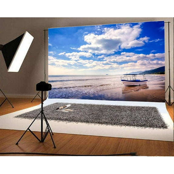 ABPHOTO Polyester 7x5ft Photography Backdrop Sand Beach Blue Sea Wave Scenery Backdrops for Photography Photo Shoots Party Newborn Kids Baby Personal Portrait Photo Background Studio Props