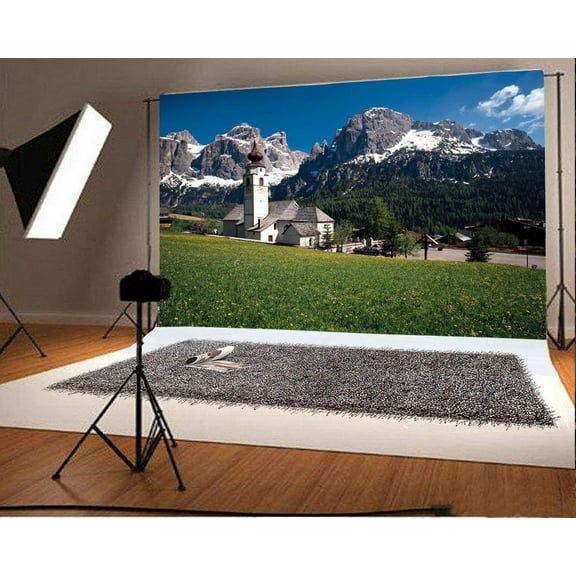 ABPHOTO Polyester 7x5ft Photography Backdrop Snow Wandering Mountain Green Grass Field Backdrops for Photography Photo Shoots Party Newborn Kids Baby Personal Portrait Photo Background Studio Props