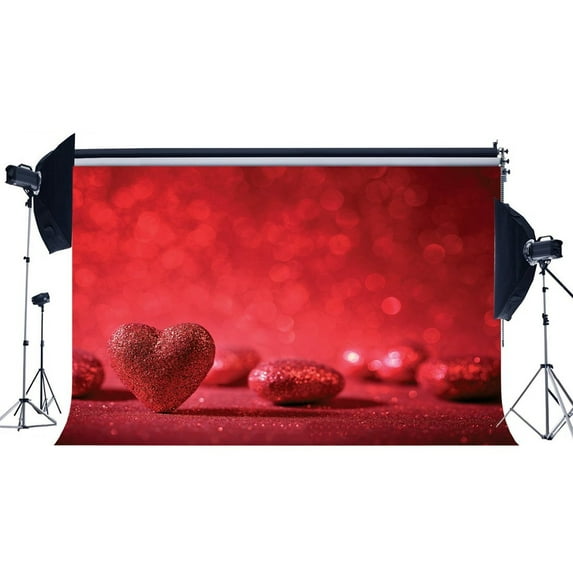 ABPHOTO Polyester 7x5ft Photography Backdrop Valentine's Day Red Heart Bokeh Halos Glitter Sequin Wedding Backdrops Seamless Baby Kids Lover Portraits Background Photo Studio Props