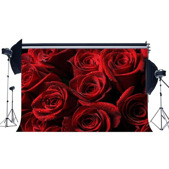ABPHOTO Polyester 7x5ft Photography Backdrops Fancy Blooming Fresh Red Rose Flowers Valentine's Day Seamless Newborn Baby Children Toddlers Lover Portraits Photo Background Photo Studio Props