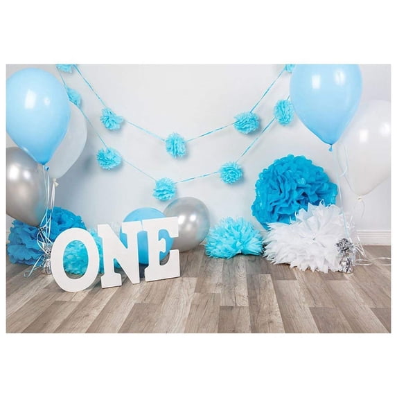 ABPHOTO Polyester 7x5ft Photography Backdrops baby boys 1st Birthday Blue balloons flowers party banner studio booth background photocall