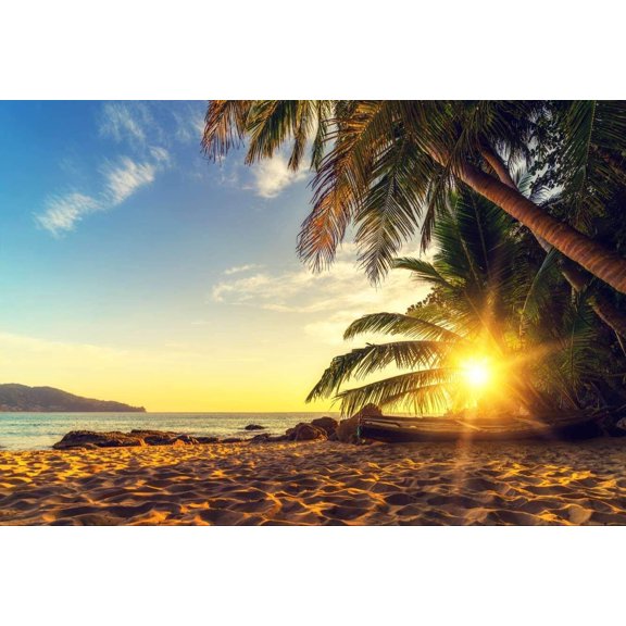 ABPHOTO Polyester 7x5ft Photography Background Sunrise Gold Beach Backdrops Fantasy Seaside Photo Booth Backdrop