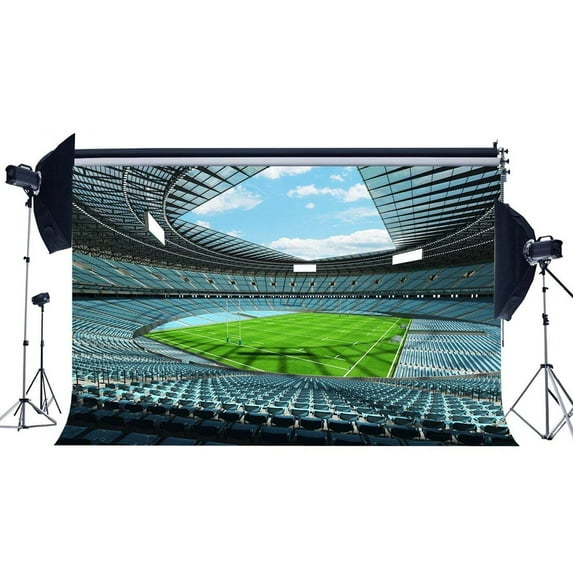 ABPHOTO Polyester 7x5ft Rugby Field Backdrop football Stadium Luxurious Bird's Eye View Sports Match Backdrops Green Grass Meadow School Game Photography Background for Boys Kids Photo Studio Props