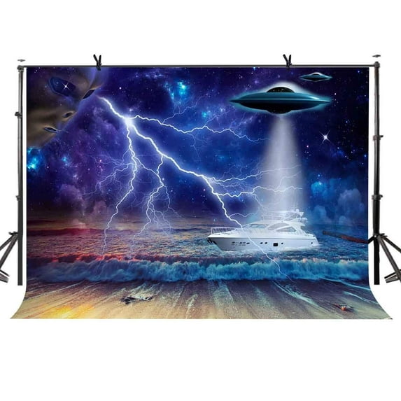 ABPHOTO Polyester 7x5ft Science Fiction Backdrop UFO Alien Science Fiction Elemental Photography Background and Studio Photography Backdrop Props