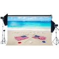 thumbnail image 1 of ABPHOTO Polyester 7x5ft Seaside Sand Beach Backdrop Memorial Day American Flags Stars Blue Sky White Cloud Summer Photography Background for Independence Day Party Kids Adults Photo Studio Props, 1 of 3