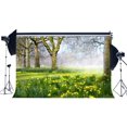 thumbnail image 1 of ABPHOTO Polyester 7x5ft Spring Backdrop Jungle Forest Backdrops Old Trees Green Grass Meadow Fresh Ywllow Flowers Nature Photography Background for Girls Lover Outdoor Wedding Photo Studio Props, 1 of 3
