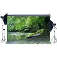 thumbnail image 1 of ABPHOTO Polyester 7x5ft Spring Backdrop Jungle Forest Trees Green Pool Weathered Steps Rock Stones Nature Outdoor Picnic and Hiking Photography Background Kids Adults Photo Studio Props, 1 of 3