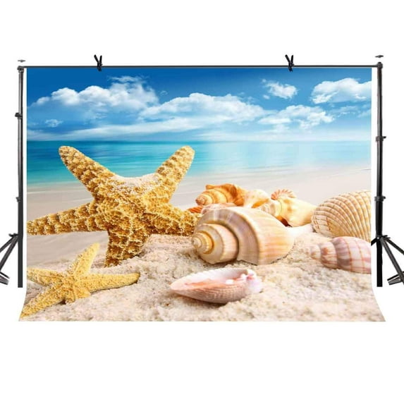 ABPHOTO Polyester 7x5ft Starfish Conch Backdrop Beach Starfish Conch Nature Photography Background and Studio Photography Backdrop Props