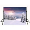 thumbnail image 1 of ABPHOTO Polyester 7x5ft Sunset White Snow Forests Cabins Photography Backdrop White Winter Photo Background, 1 of 3
