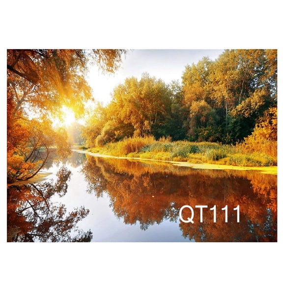 ABPHOTO Polyester 7x5ft The Lush Green Lake Fall Scenery Photography Backdrops Photo Backdrops Studio Props