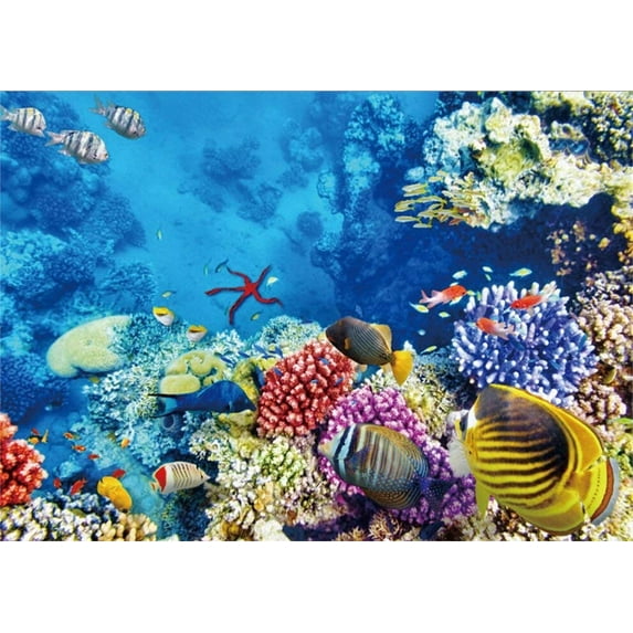 ABPHOTO Polyester 7x5ft Undersea World Backdrop Ocean Underwater Fish Coral Blue Sea Aquarium Backdrops for Photography Interior TV Wall Decoration Photo Background Boys Kids Portraits Studio Props