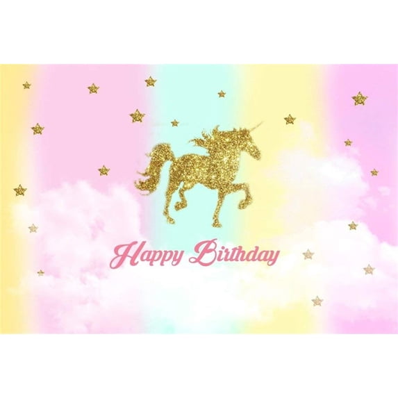 ABPHOTO Polyester 7x5ft Unicorn Backdrop Phtotgraphy Golden Unicorn Shiny Stars Pink Sweet Clouds Sky Backdrops for Birthday Party Baby Shower Children Baby Kids Girls Photo Background Studio Props