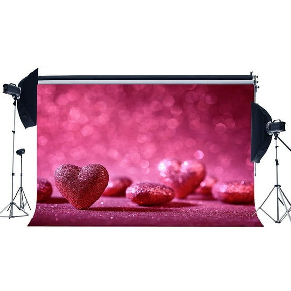ABPHOTO Polyester 7x5ft Valentine's Day Backdrop Sweet Hearts Bokeh Halos Glitter Sequins Romantic Wedding Decoration Wallpaper Photography Background Girls Lover Photo Studio Props