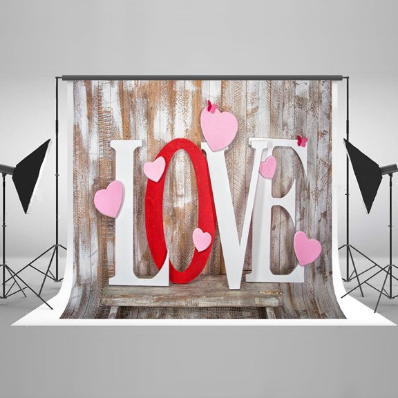 ABPHOTO Polyester 7x5ft Wedding Backdrop Wood with Love Photography Background