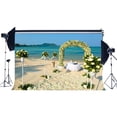 thumbnail image 1 of ABPHOTO Polyester 7x5ft Wedding Decoration Backdrop Seaside Sand Beach Backdrops Romantic Fresh Flowers Arch Table Curtain Photography Background for Lover Bride Summer Party Photo Studio Props, 1 of 3