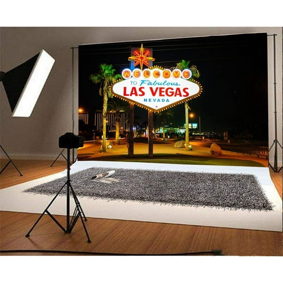 ABPHOTO Polyester 7x5t Photography Backdrop Welcome to Las Vegas City Night View Scene Photo Background Backdrops for Photography Photo Shoots Party Adults Wedding Personal Portrait Photo Studio Props