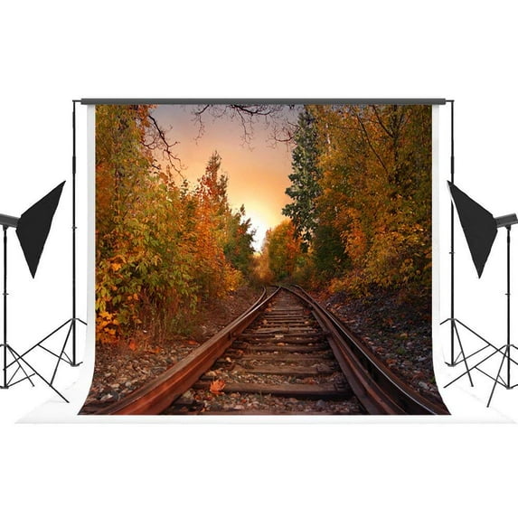 ABPHOTO Polyester Autumn Scenery Photo Backdrop Maple Fall Photographic Background Railway Natural Scenic Foto for Photography Studio 7X5ft
