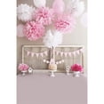 thumbnail image 1 of ABPHOTO Polyester Baby Girl Happy Birthday Photography Backdrops Pink White Paper Flowers Balloons Kids Bed Headboard Photo Background 5x7ft, 1 of 2