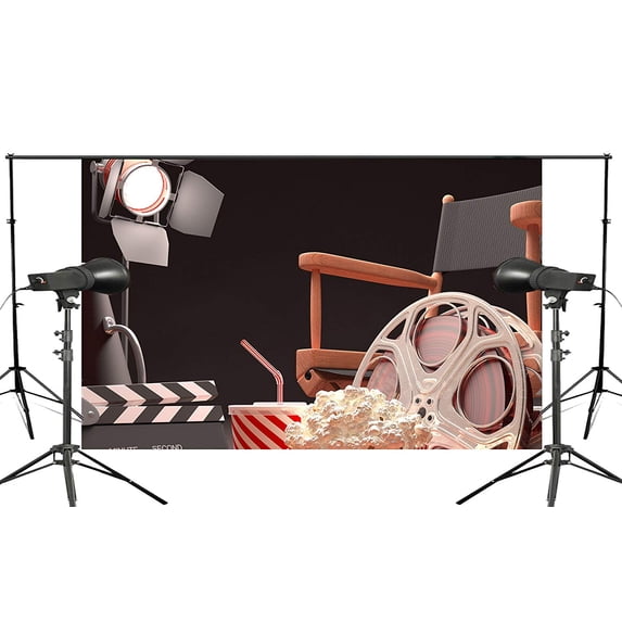ABPHOTO Polyester Black Background Projector Chair Popcorn Cola Retro Cinema Scene Studio Photography Background 7x5ft