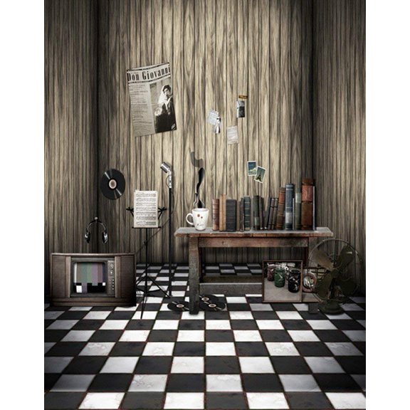 ABPHOTO Polyester Black and White Latticed Checked Floor Print Indoor Room Scene 5x7ft Photography Backgrounds Photo Backdrops for Wedding Studio Props