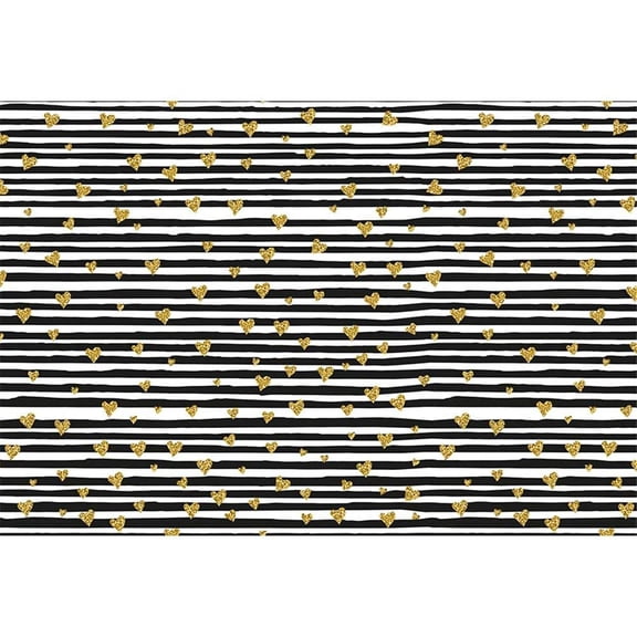ABPHOTO Polyester Black and White Striped Background for Photo Studio Gold Love Hearts Valentines Day Kids Children Photography Backdrops 7x5ft