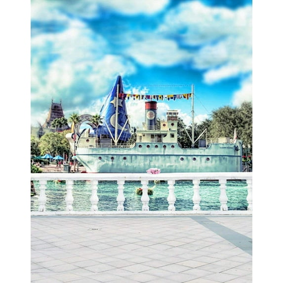 ABPHOTO Polyester Blue Sky Boat Photography Backdrops Photo Props Studio Background 5x7ft