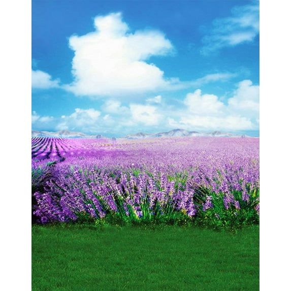ABPHOTO Polyester Blue Sky White Cloud Purple Flowers Lavender Photography Backdrops Photo Props Studio Background 5x7ft
