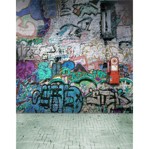 ABPHOTO Polyester Brick Floor Graffiti Wall Photography Backdrops Photo Props Studio Background 5x7ft