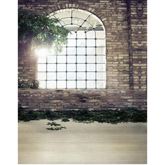 ABPHOTO Polyester Brick Floor House Tree Photography Backdrops Photo Props Studio Background 5x7ft