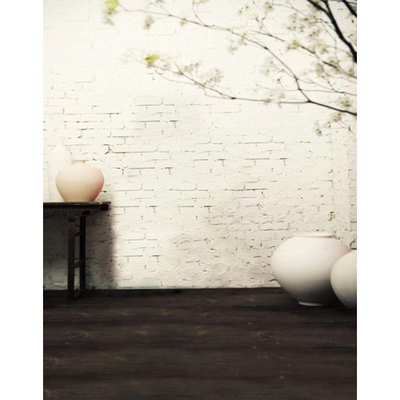 ABPHOTO Polyester Brick Wall Tree Earthen Jar Photography Backdrops Photo Props Studio Background 5x7ft
