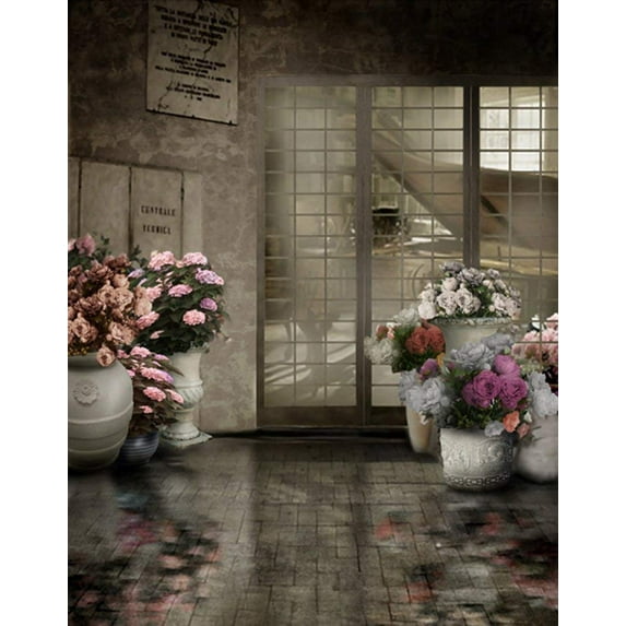 ABPHOTO Polyester Brick Wall Vintage Room Flowers Photography Backdrops Photo Props Studio Background 5x7ft
