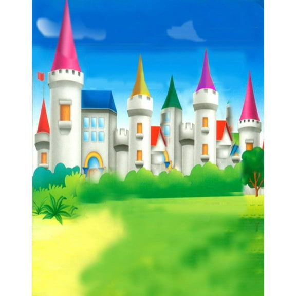 ABPHOTO Polyester Cartoon White Castle for Children Photography Backdrops Photo Props Studio Background 5x7ft