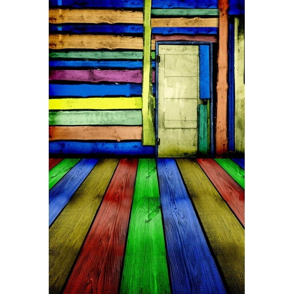 ABPHOTO Polyester Colorful Painted Wooden Floor Wall Door House Art Mural Photo Backgrounds Studio 5x7ft Photography Backdrops
