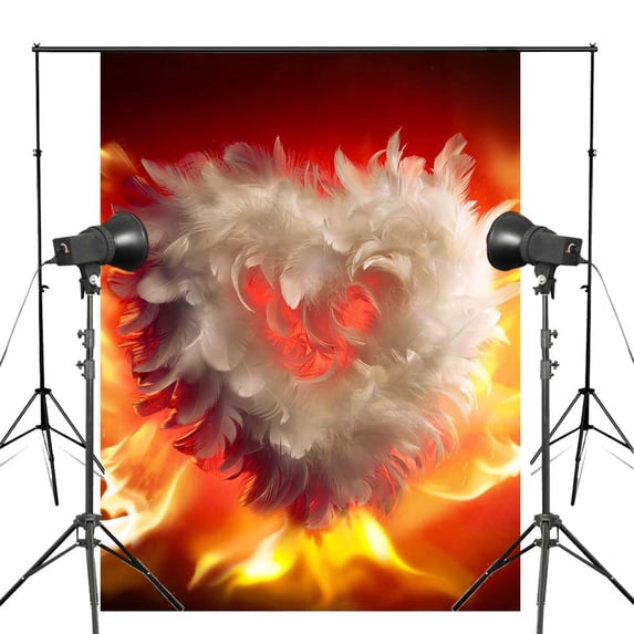 ABPHOTO Polyester Exquisite Arts Fire Feather Photography Backdrop Valentines Day Heart Background Wedding Photo Studio Backdrop Wall 5x7ft Love Flames Heart