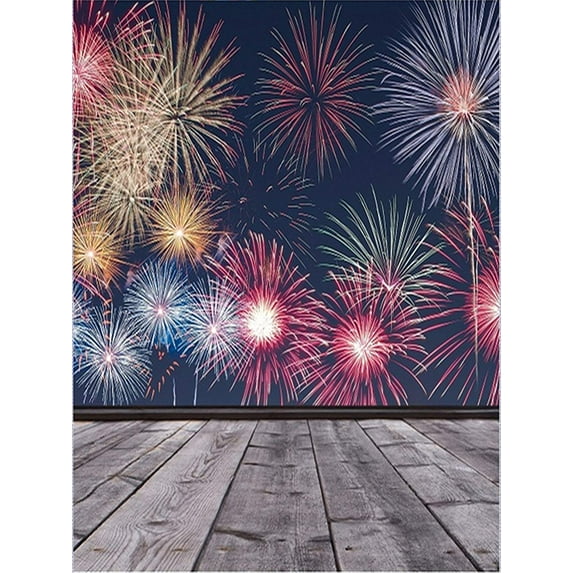 ABPHOTO Polyester Firework Backdrop Photography Wood Floor Happy New Years Photo Backgrounds 5x7ft