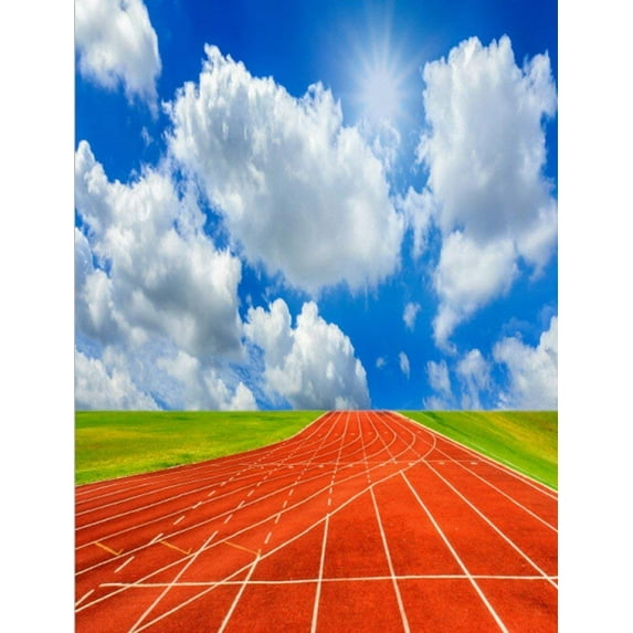ABPHOTO Polyester Football Green Grass Field School Playground Running Track Stadium Lights Printed Photography Backgrounds 5x7ft