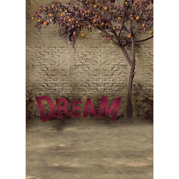 ABPHOTO Polyester Gray Grounds Brick Wall Fruit Tree Photography Backdrops 5x7ft