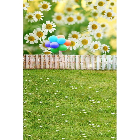 ABPHOTO Polyester Green Grass Garden Flower Fence Land Field Wedding Scene Mural 5x7ft Studio Props Photography Backdrops