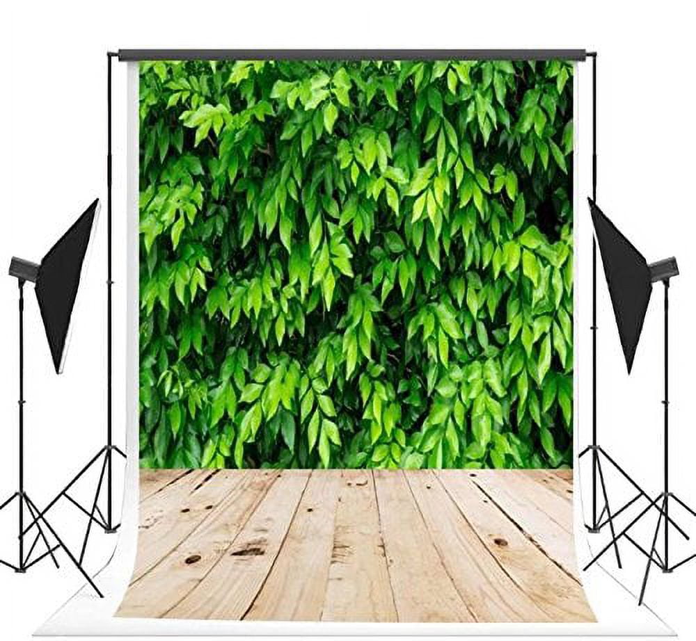 ABPHOTO Polyester Green Leaves Backdrops for Photography Wood Floor