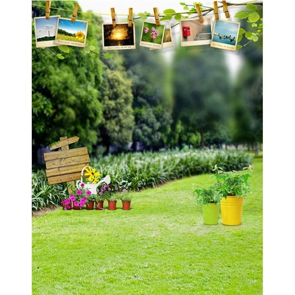 ABPHOTO Polyester Green Tree Grass Photography Backdrops Photo Props Studio Background 5x7ft