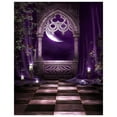 thumbnail image 1 of ABPHOTO Polyester Halloween Mysterious Scene Gothic Domed Architecture Arch Door Photography Backdrop Wall Mural Purple Rattan flowers, 1 of 3