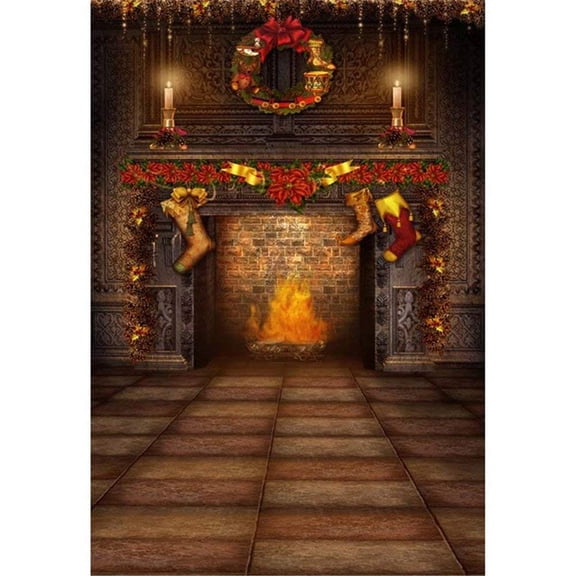 ABPHOTO Polyester Indoor Fireplace Backdrops for Photography Vintage Children Kid Christmas Photo Shoot Background 5x7ft