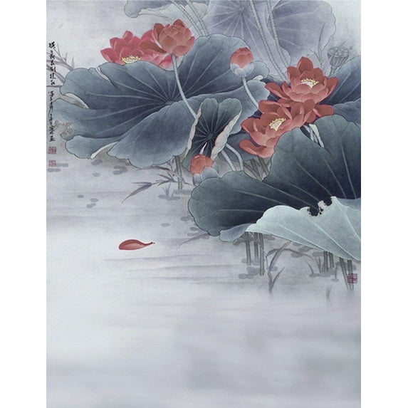 ABPHOTO Polyester Ink Painting Gray Lotus Flower On River 5x7ft Wall Mural Decorations Photography Backdrops