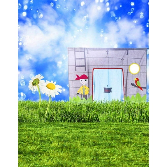 ABPHOTO Polyester Lawn Flowers Cartoon Boy for Children Photography Backdrops Photo Props Studio Background 5x7ft