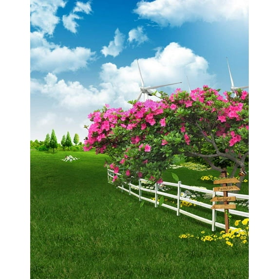 ABPHOTO Polyester Lawn Grass Flowers Photography Backdrops Photo Props Studio Background 5x7ft