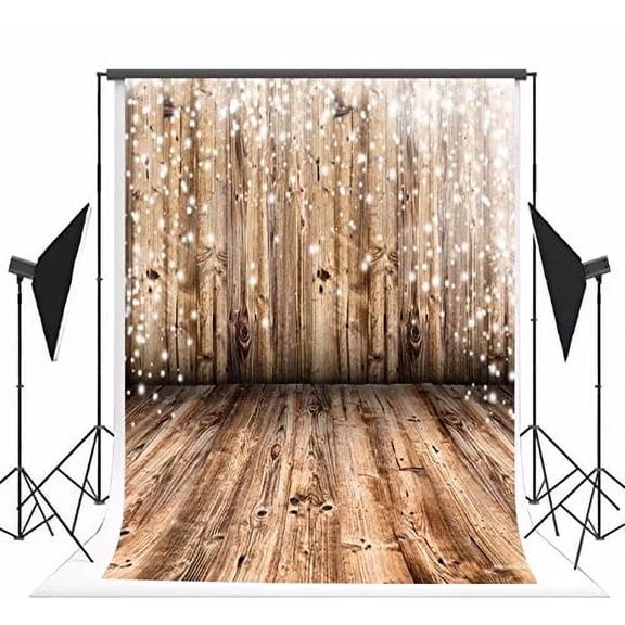 ABPHOTO Polyester Light Brown Wood Floor and Wall Photographer Backgrounds No Wrinkle Backdrops for Wedding Backdrop 5x7ft