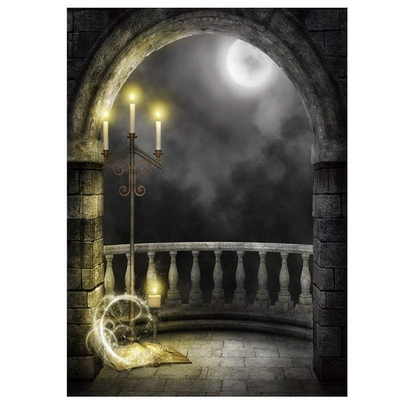 ABPHOTO Polyester Moon Night Theme Balcony Candle Lamp Backdrops 5x7ft Seamless Photography Backgrounds Photo Props