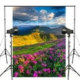 thumbnail image 1 of ABPHOTO Polyester Mountains Sky Grass Clouds Photography Background Azalea Scenery Backdrop Studio Props Wall Bedroom Photo Background 5x7ft, 1 of 5